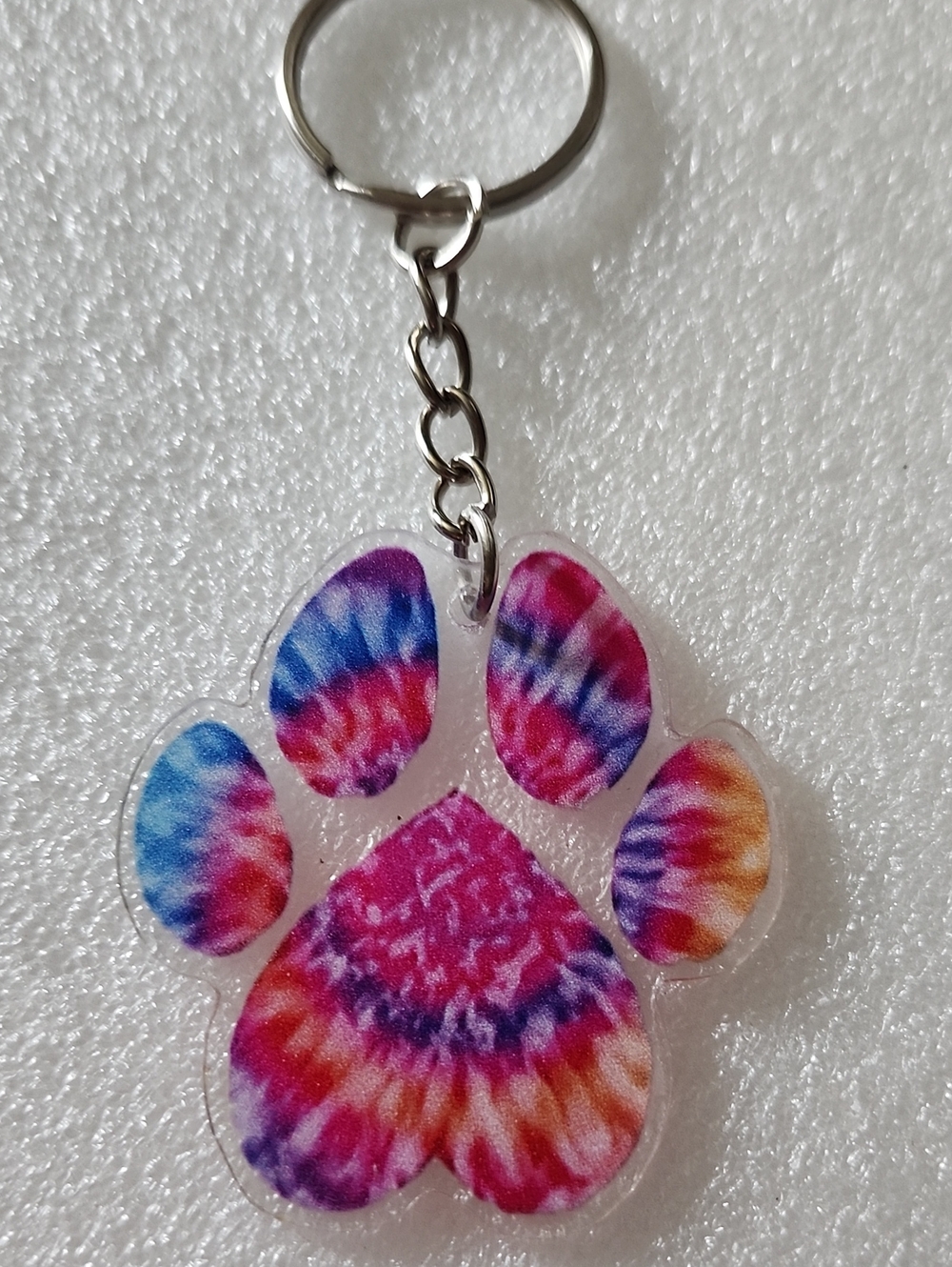 Hand Crafted Tie-Dye Paw Print Keychain in Pink, Blue, Purple, Orange